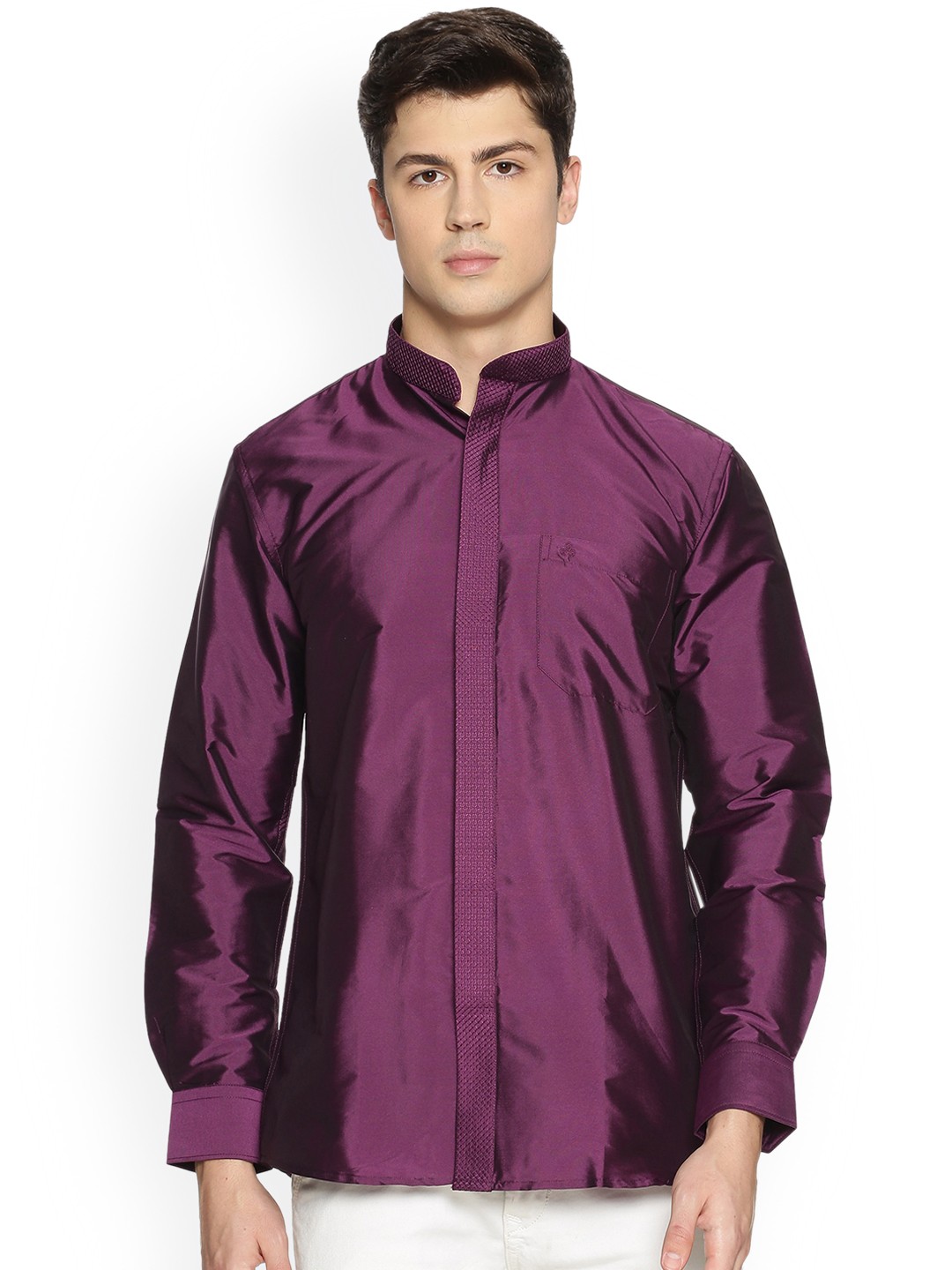 

TATTVA Men Purple Solid Sheen Partywear Shirt