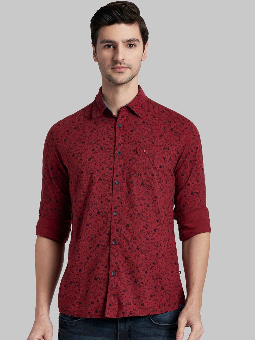 

Parx Men Red Slim Fit Floral Opaque Printed Casual Shirt
