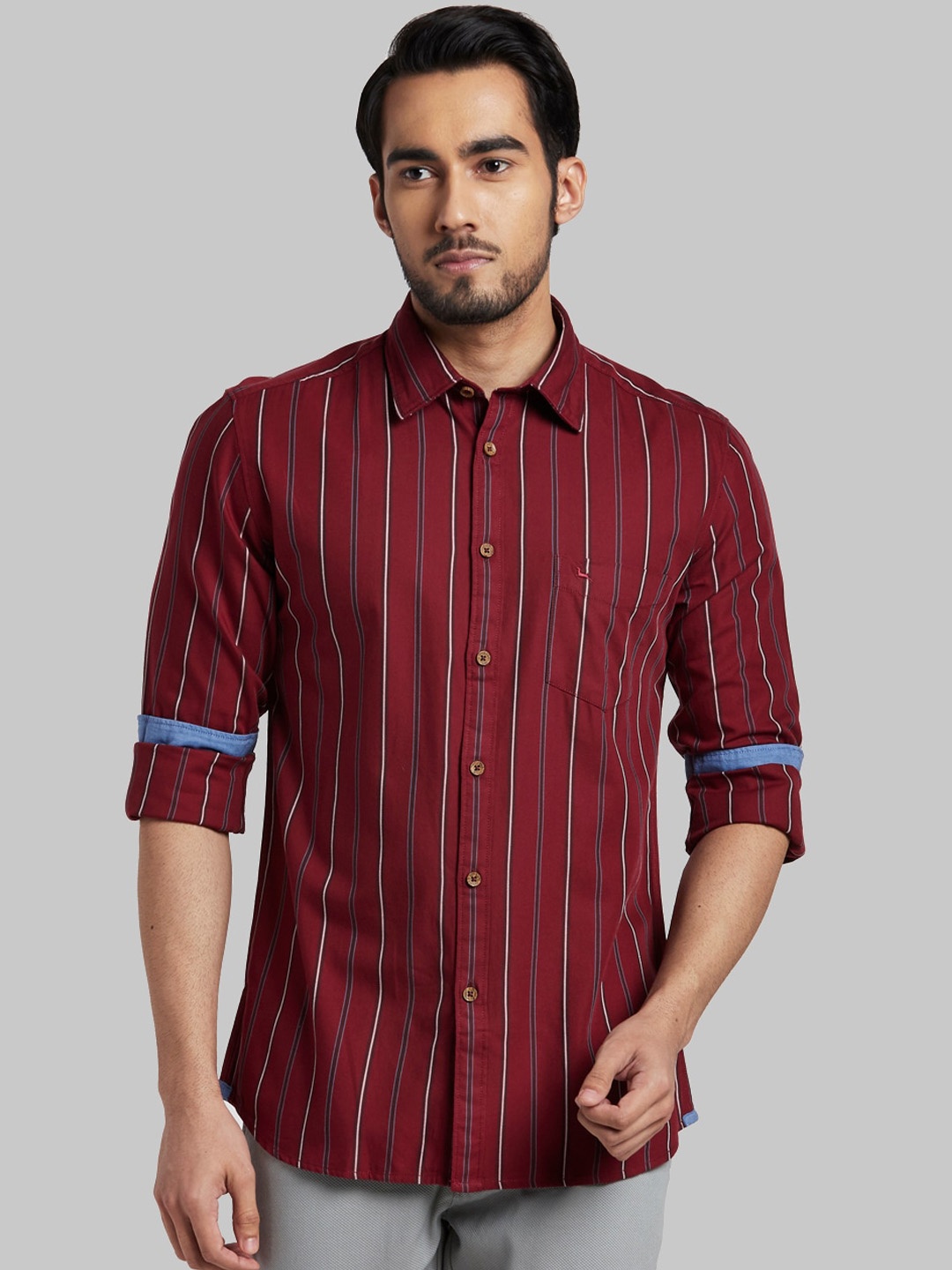 

Parx Men Red Slim Fit Opaque Striped Casual Shirt