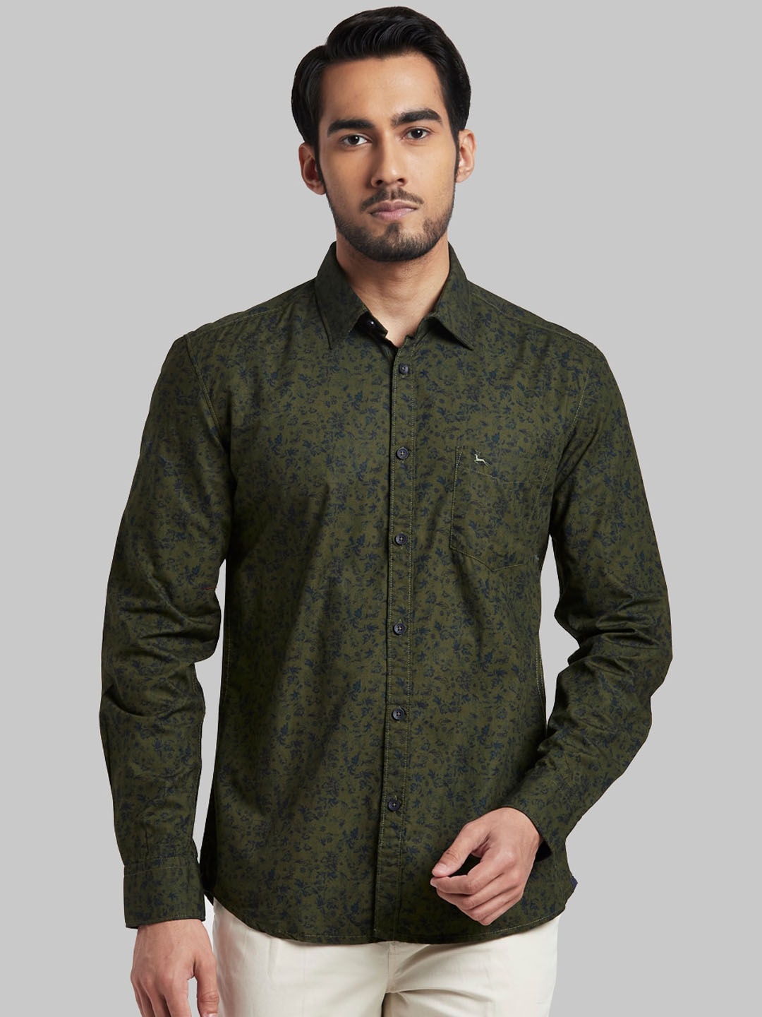 

Parx Men Green & Blue Slim Fit Opaque Printed Cotton Casual Shirt