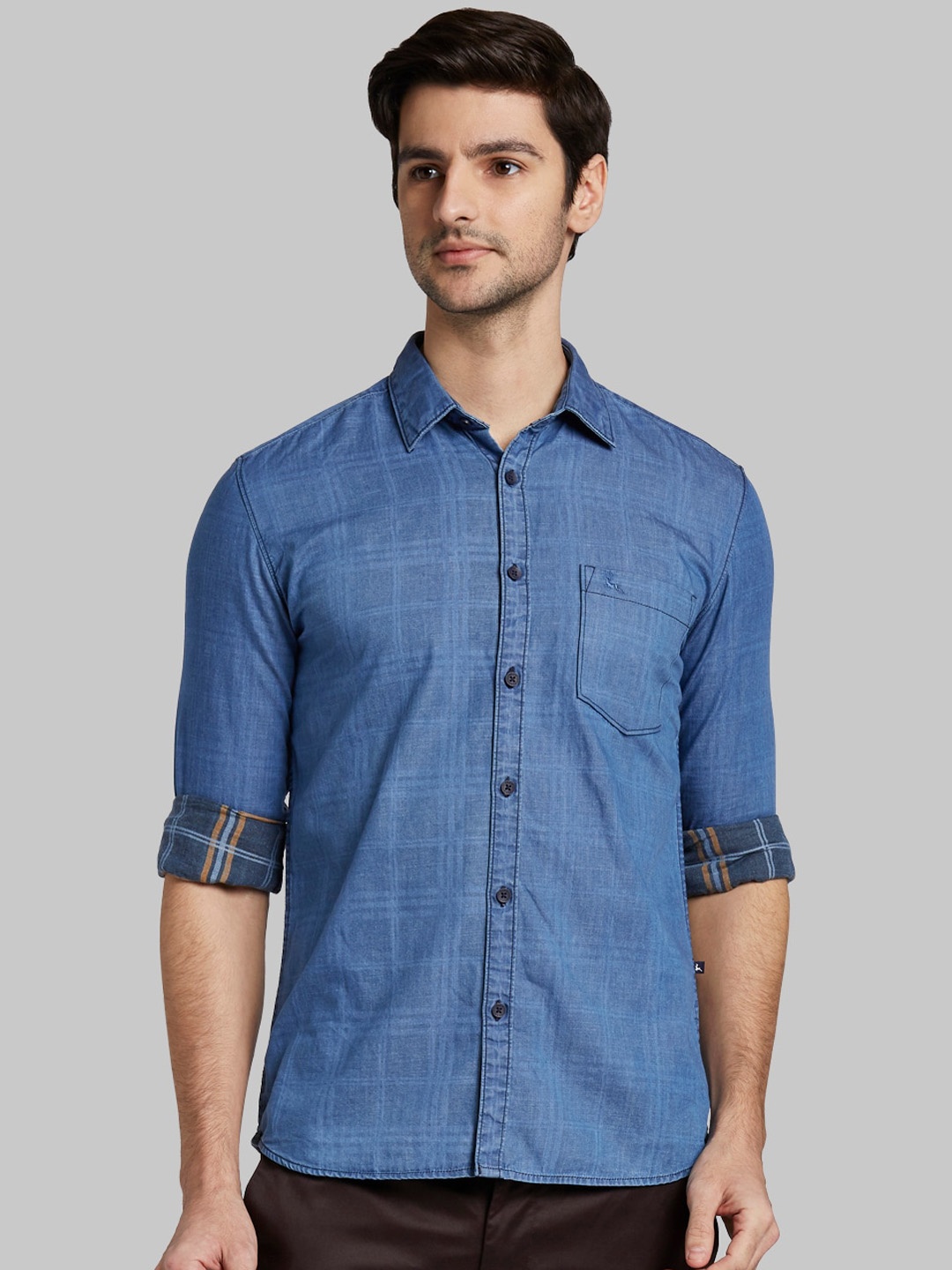 

Parx Men Blue Slim Fit Opaque Cotton Casual Shirt