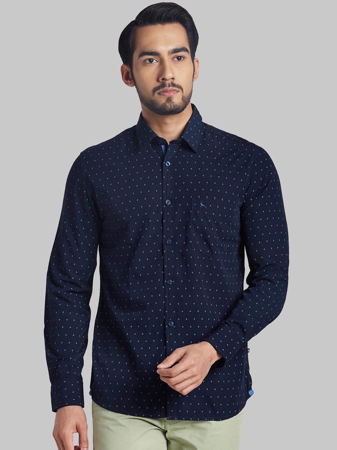 

Parx Men Blue Slim Fit Opaque Printed Casual Shirt