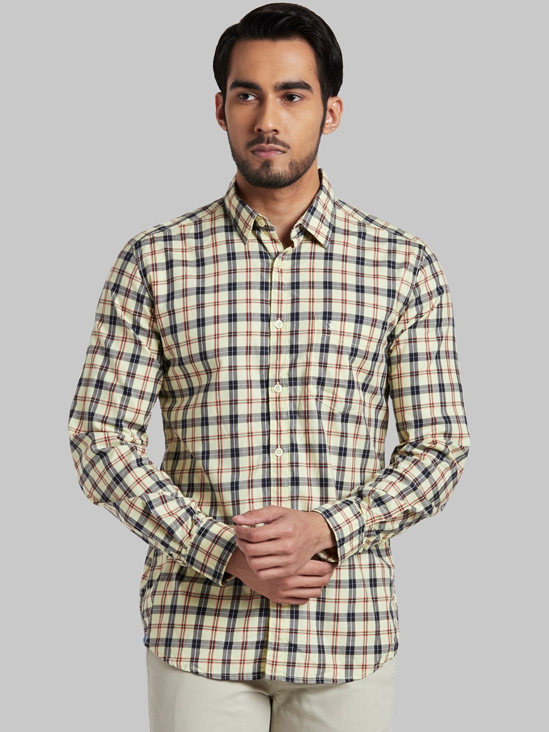 

Parx Men Yellow & Black Slim Fit Opaque Checked Cotton Casual Shirt