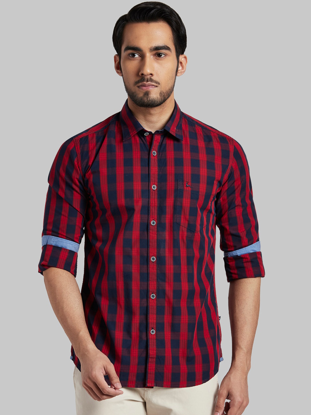 

Parx Men Red Slim Fit Opaque Checked Casual Shirt