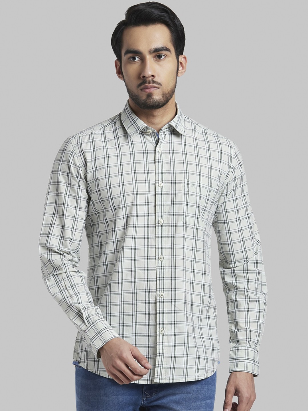 

Parx Men Green Slim Fit Opaque Checked Casual Shirt