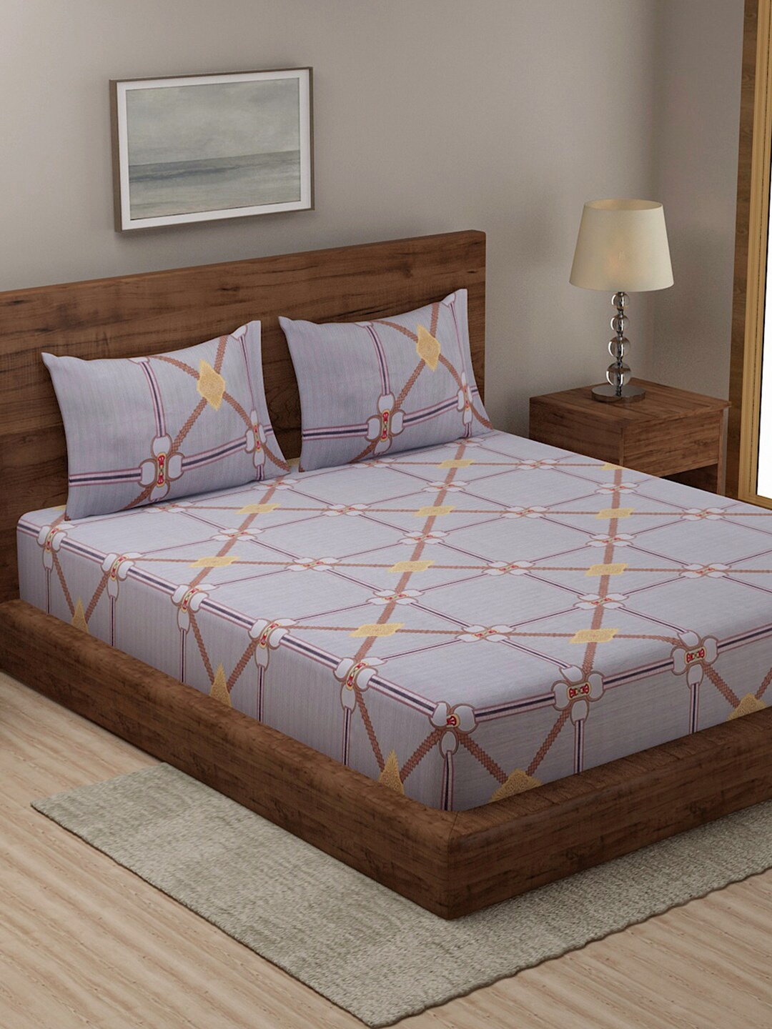 

TAG 7 Grey & Brown Geometric 144 TC King Bedsheet with 2 Pillow Covers