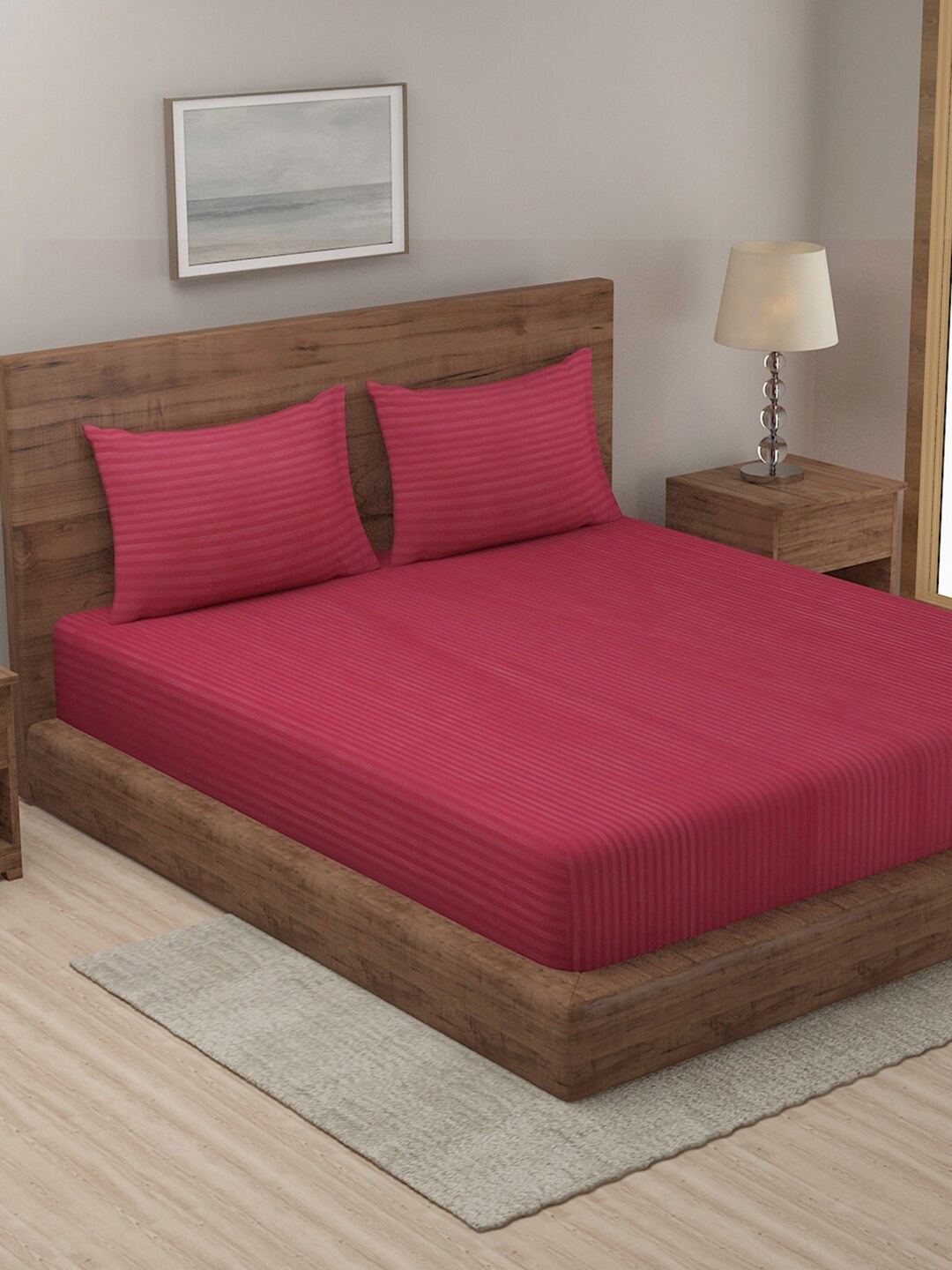 

TAG 7 Maroon Striped 144 TC King Bedsheet with 2 Pillow Covers