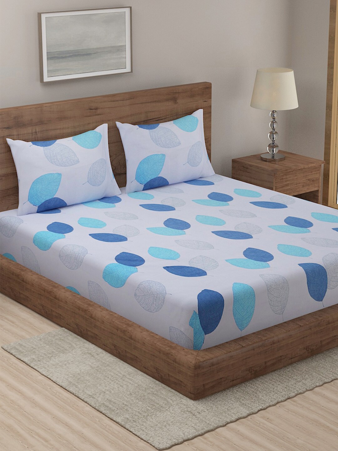 

TAG 7 Grey Floral 144 TC Cotton King Bedsheet with 2 Pillow Covers