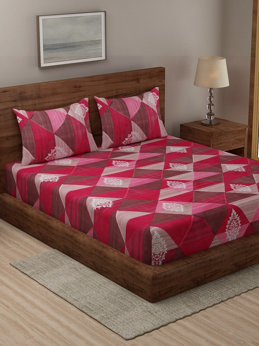

TAG 7 Fuchsia & Pink Ethnic Motifs 144 TC Cotton King Bedsheet with 2 Pillow Covers