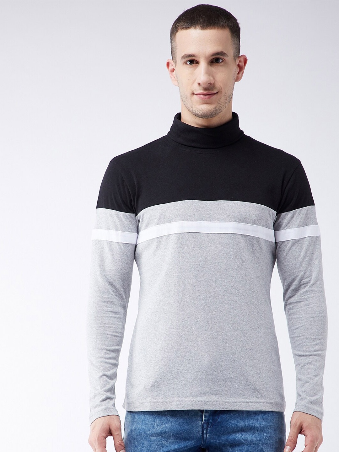 

GRITSTONES Men Black Striped Polo Collar Cotton T-shirt
