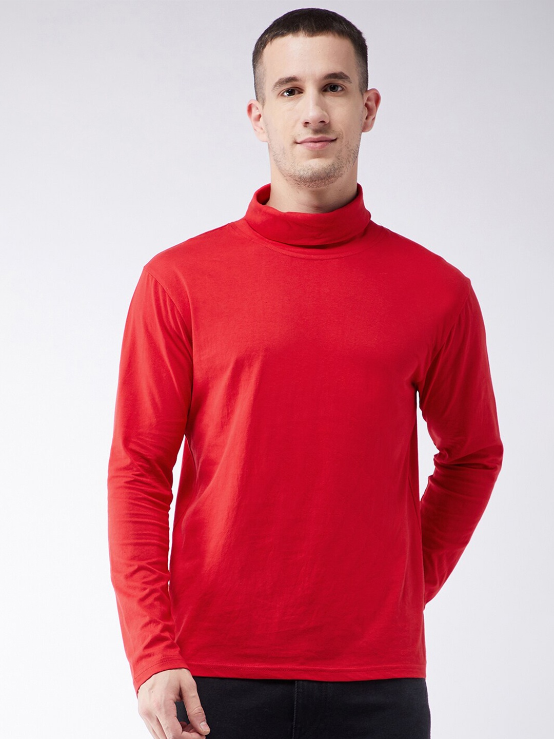 

GRITSTONES Men Red High Neck Pockets Outdoor T-shirt