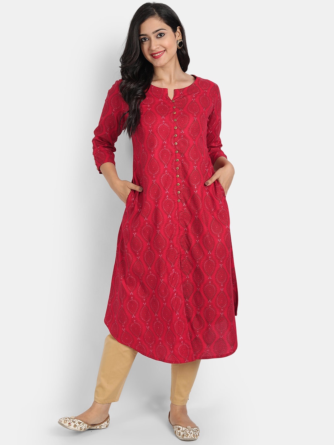 

SUTI Women Red Ethnic Motifs Printed Thread Work Kurta