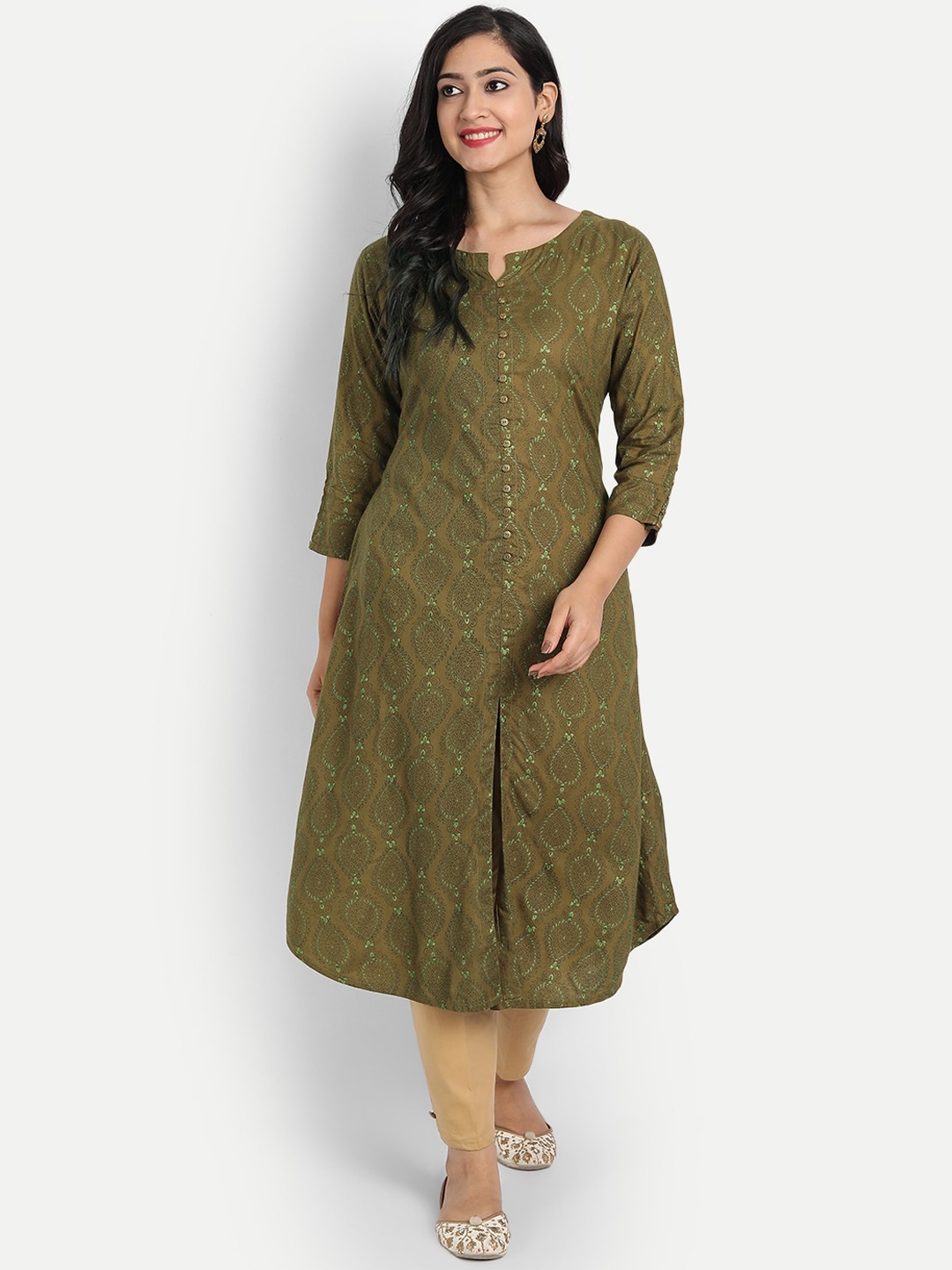 

SUTI Women Green Geometric Chikankari Kurta