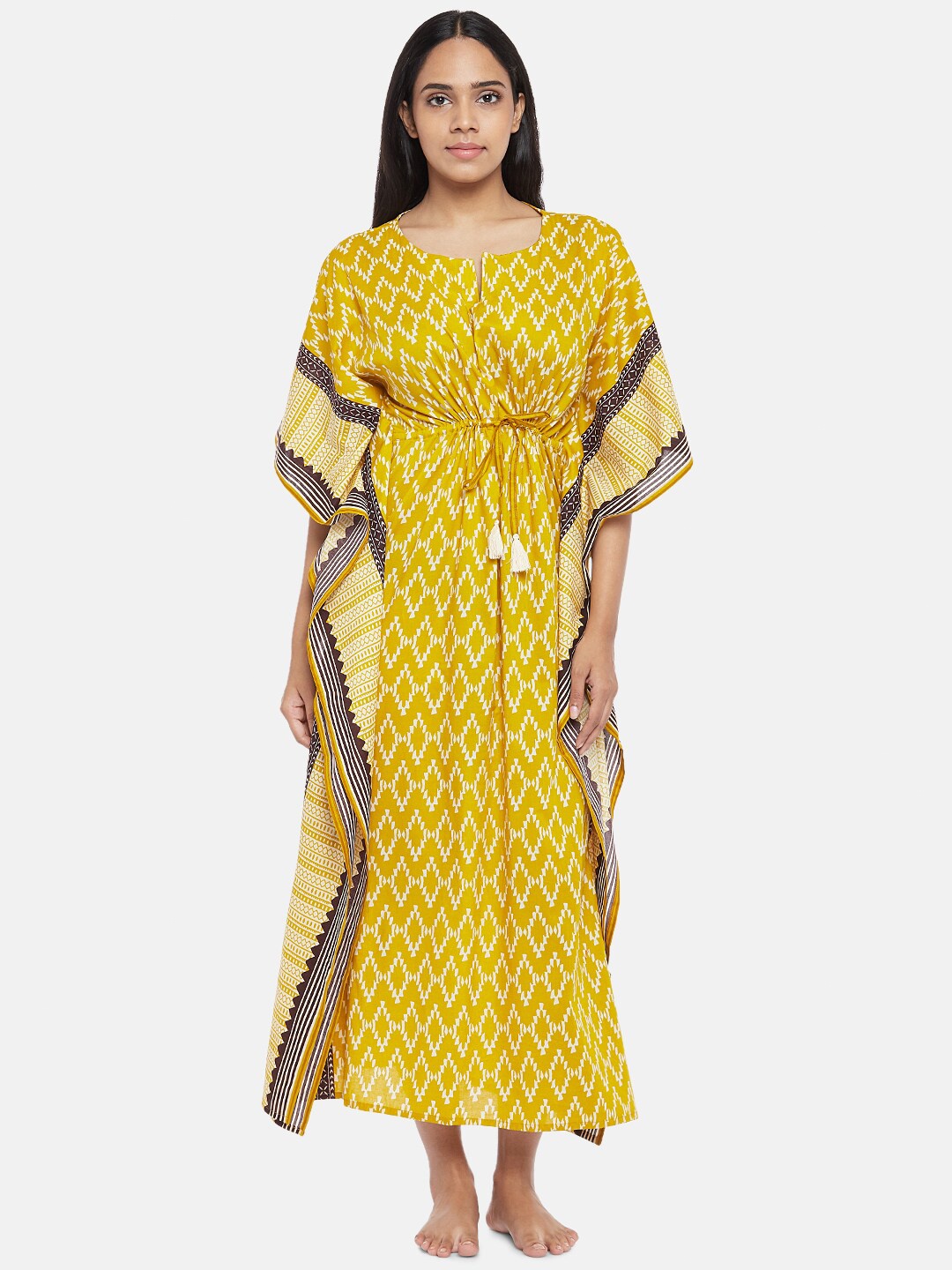 

RANGMANCH BY PANTALOONS Mustard Printed Maxi Nightdress