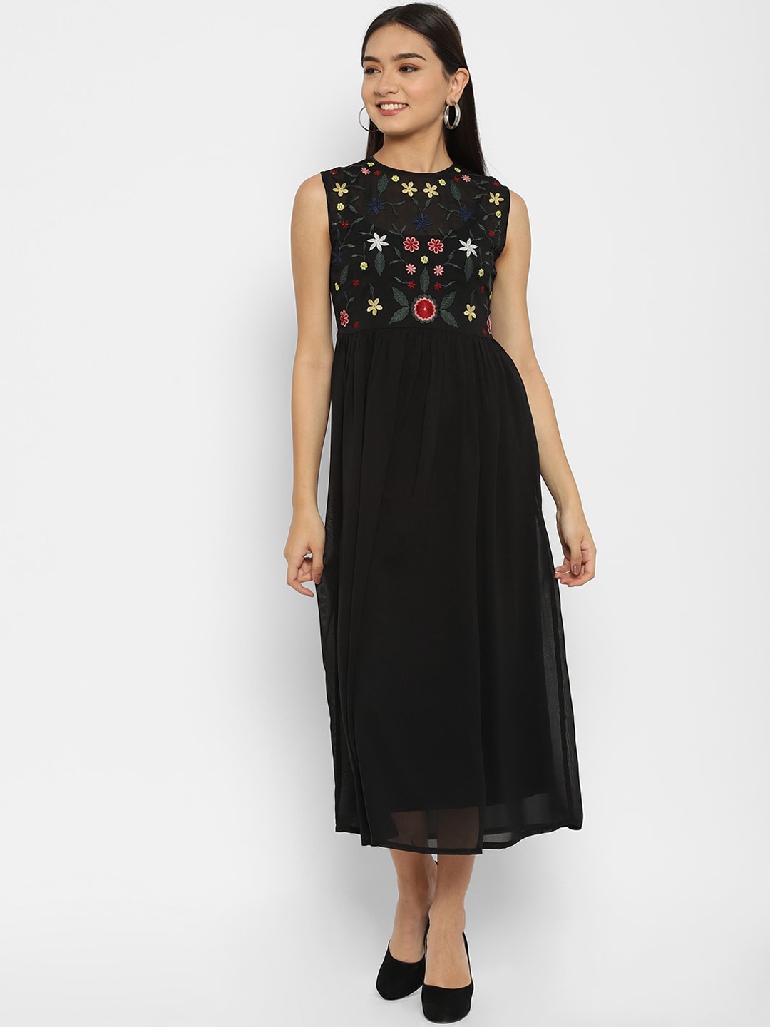 

HOUSE OF KKARMA Black Floral Georgette Midi Dress