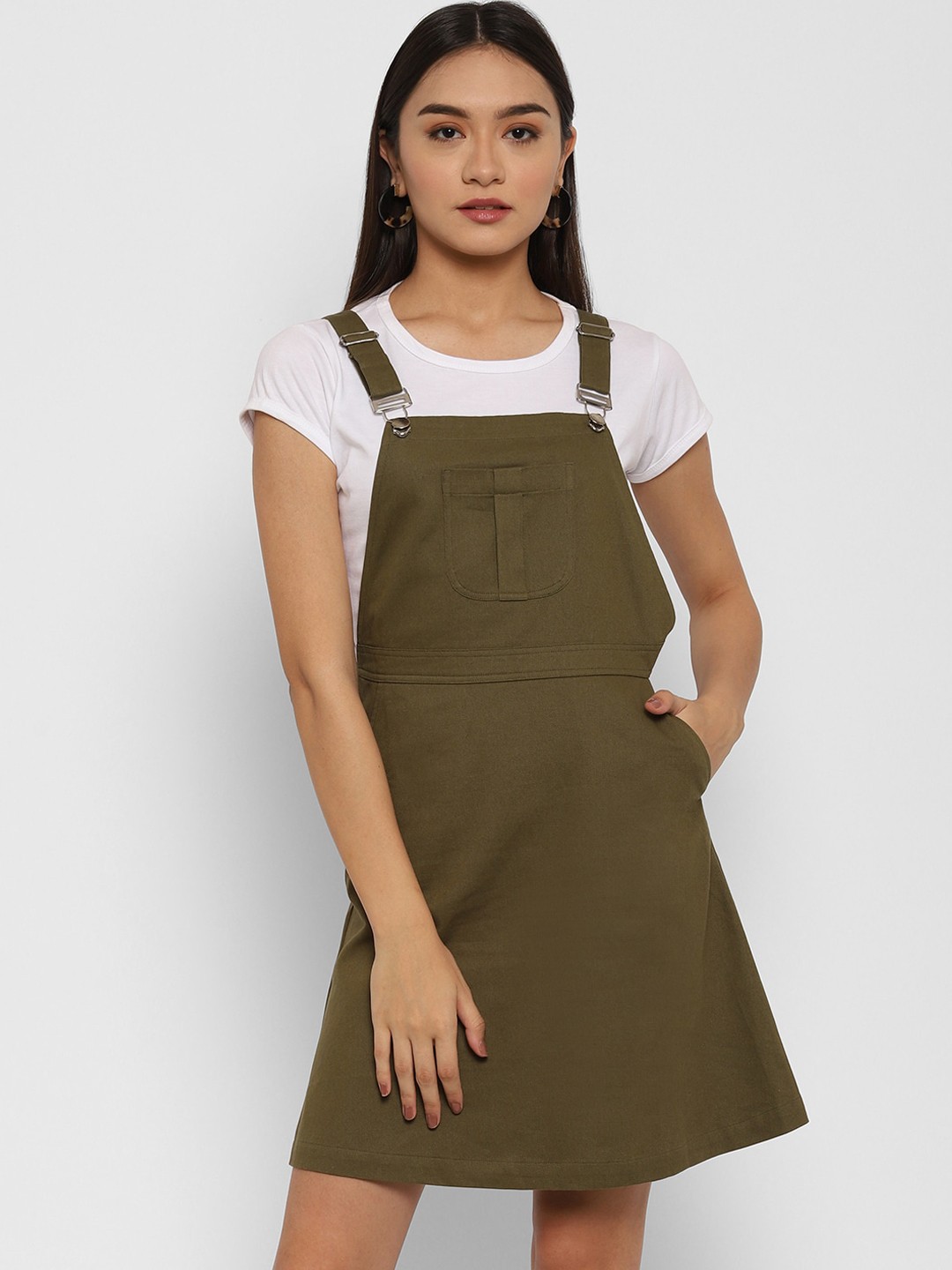 

HOUSE OF KKARMA Olive Green Pinafore Dress