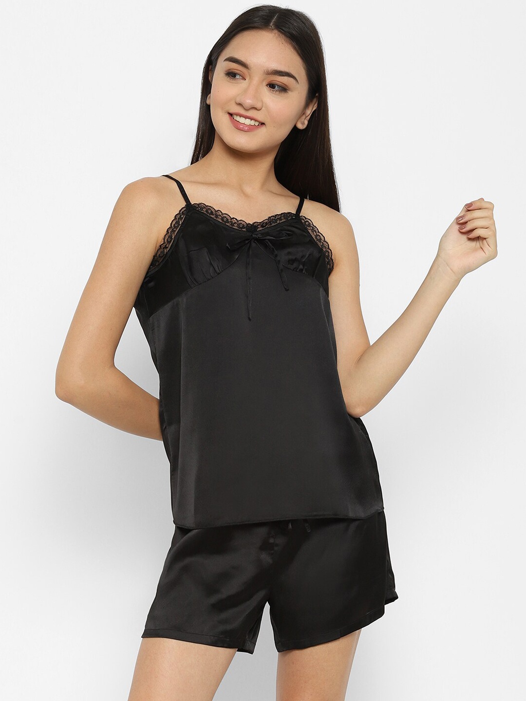 

HOUSE OF KKARMA Women Black Camisole With Shorts Night suit
