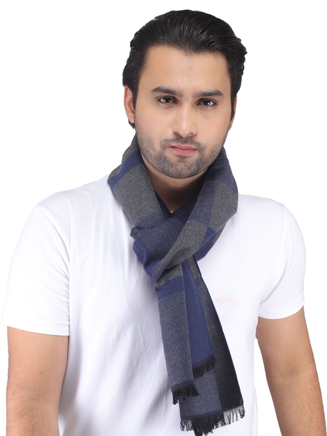 

ELLIS Men Grey & Blue Checked Reversible Muffler
