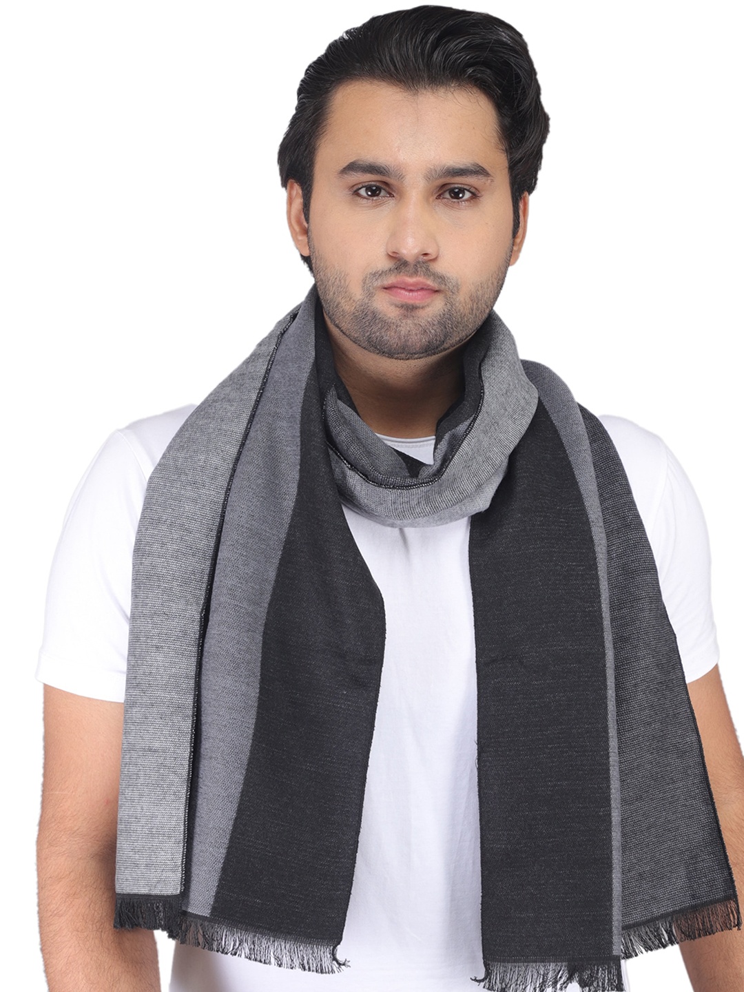 

ELLIS Men Grey & Black Merino Wool Reversible Muffler