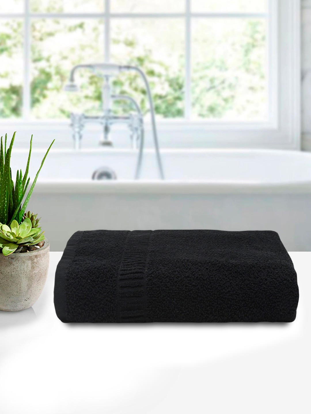 

Kuber Industries Black Solid Pure Soft Cotton 400 GSM Bath Towel