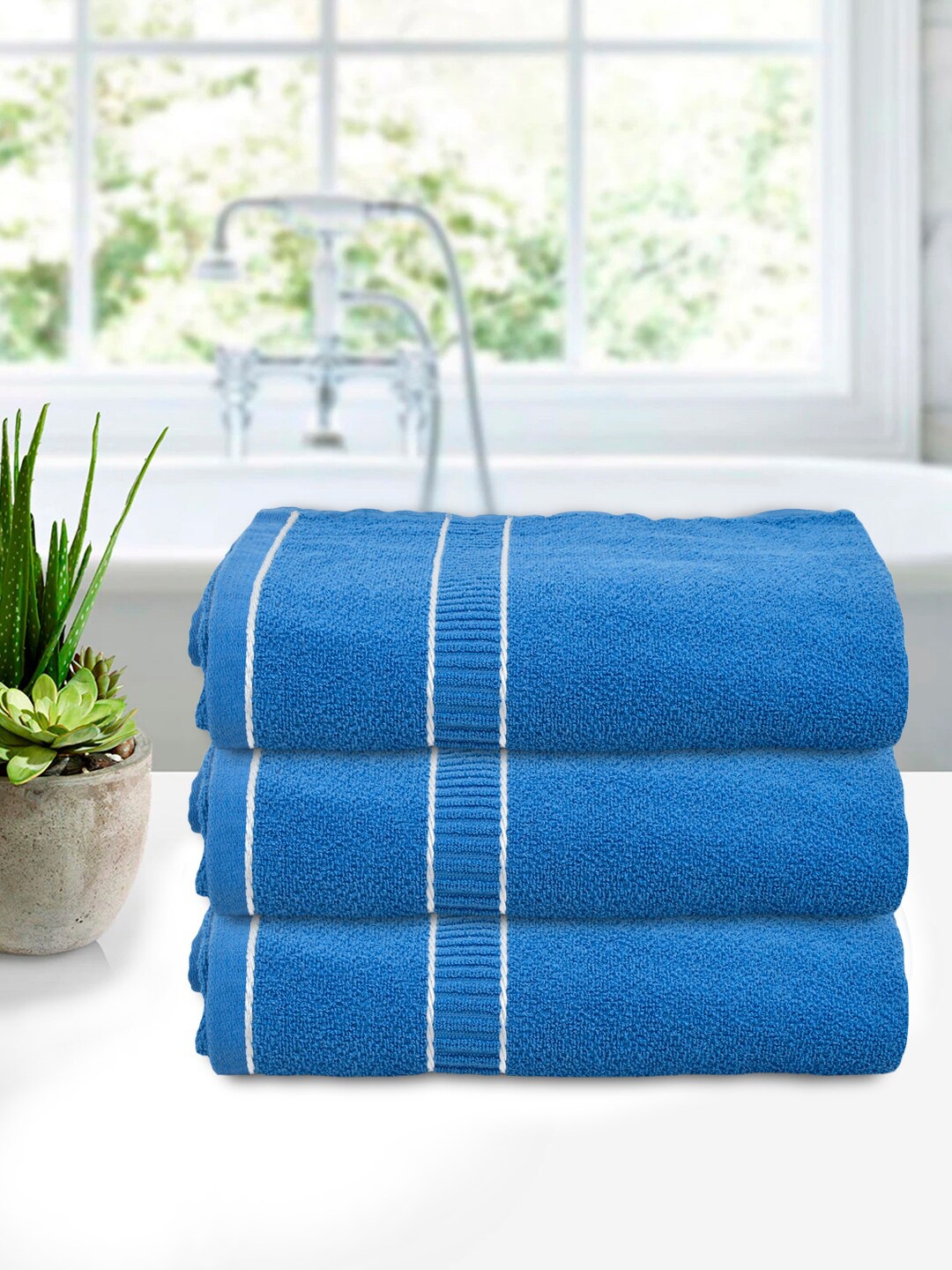 

Kuber Industries Blue Pack of 3 Soft Cotton 400 GSM Bath Towel