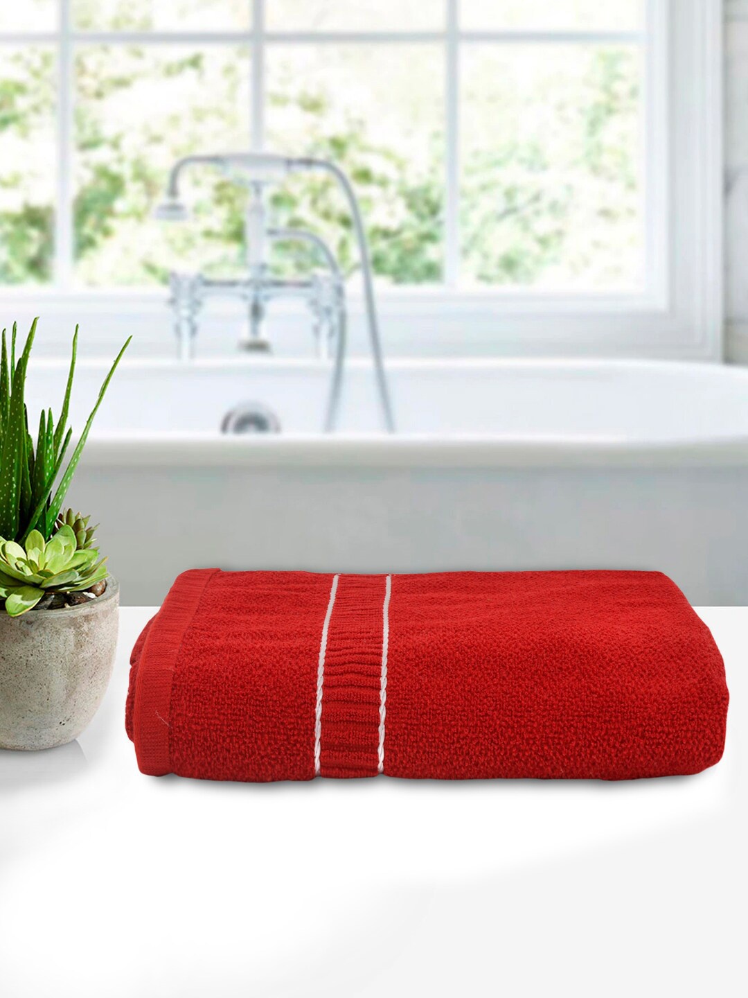 

Kuber Industries Red Solid 400 GSM Cotton Bath Towel