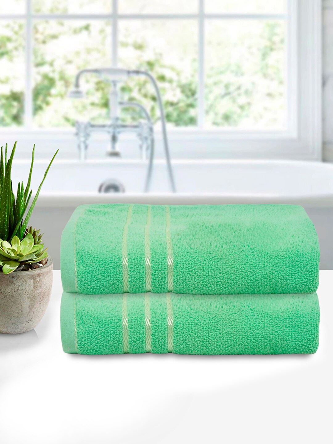 

Kuber Industries Set Of 2 Lightweight Pure Soft Cotton 400 GSM Towels, Green