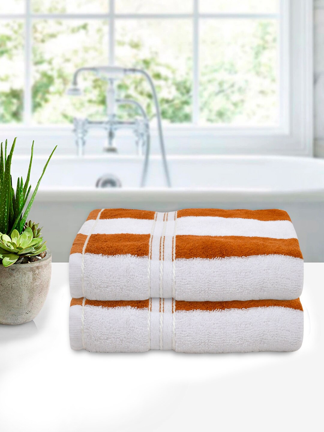 

Kuber Industries Brown & White Pack of 2 Soft Cotton 400 GSM Bath Towel