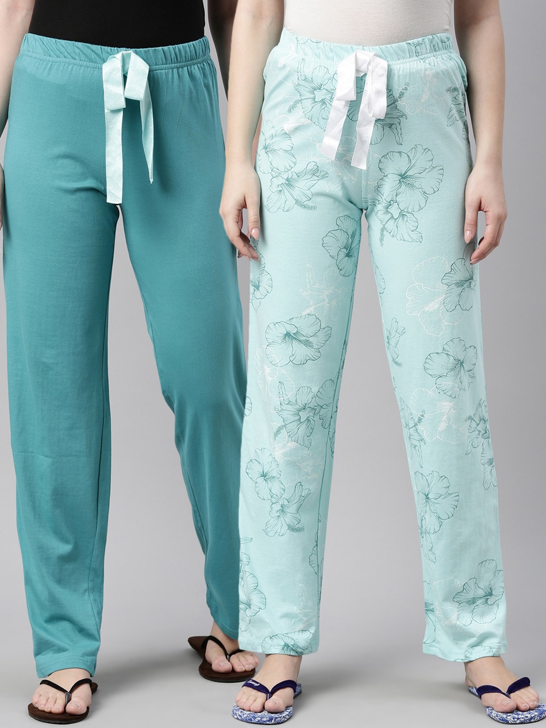

Slumber Jill Women Pack Of 2 Comfort Fit Pure Cotton Lounge Pants, Teal