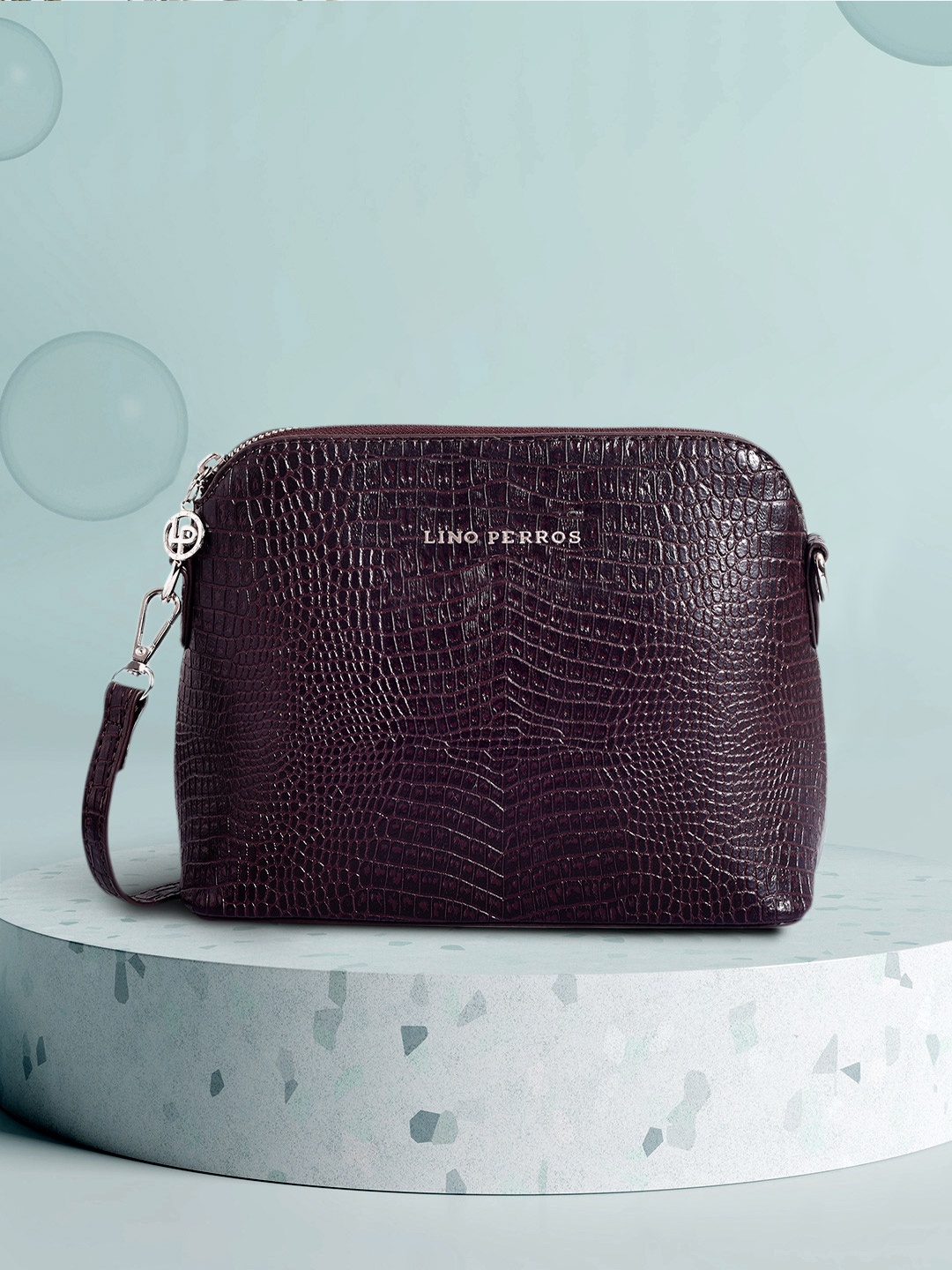 

Lino Perros Women Coffee Brown Croc-Textured Structured Sling Bag