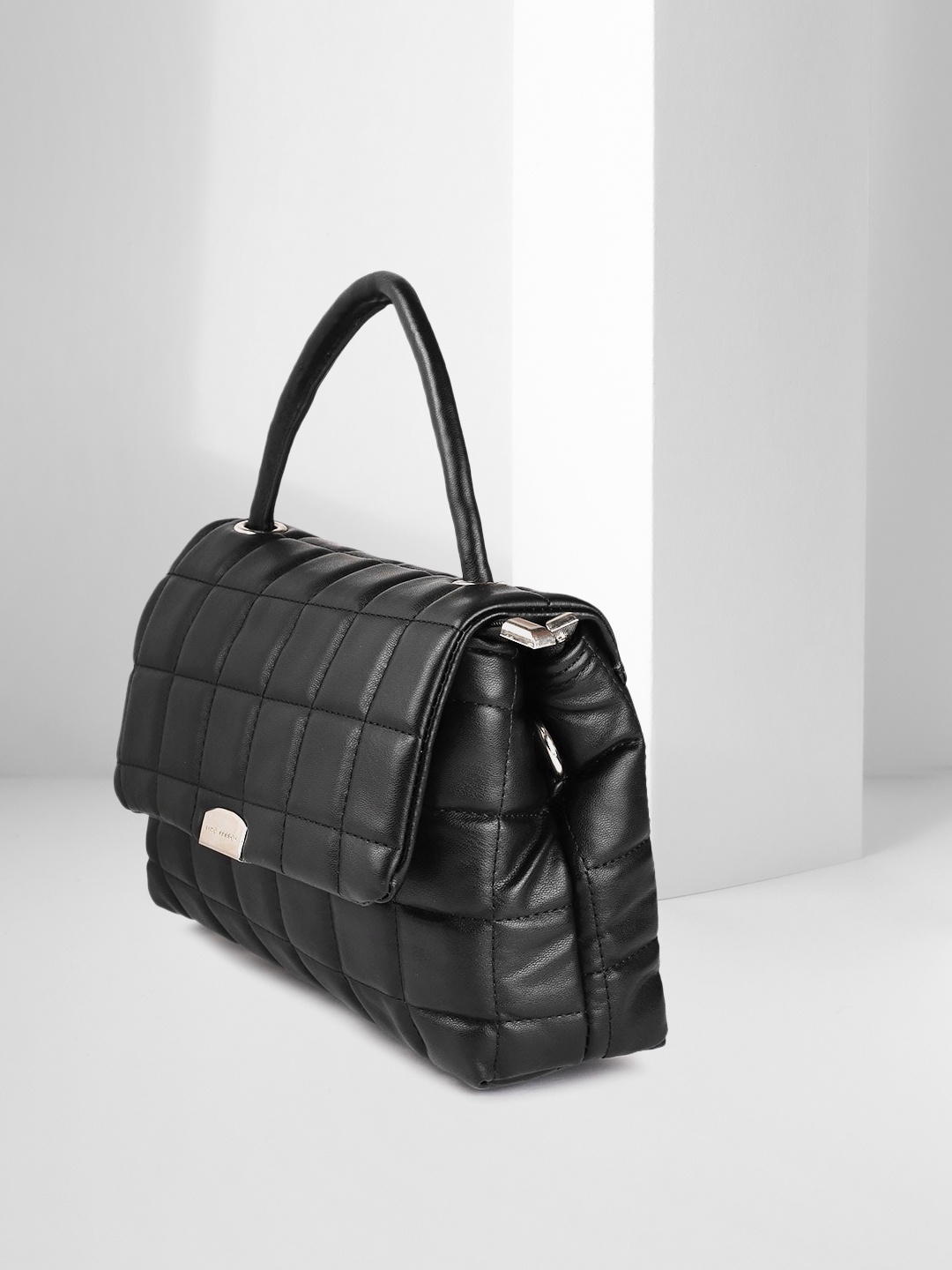 

Lino Perros Women Black Quilted Structured Satchel