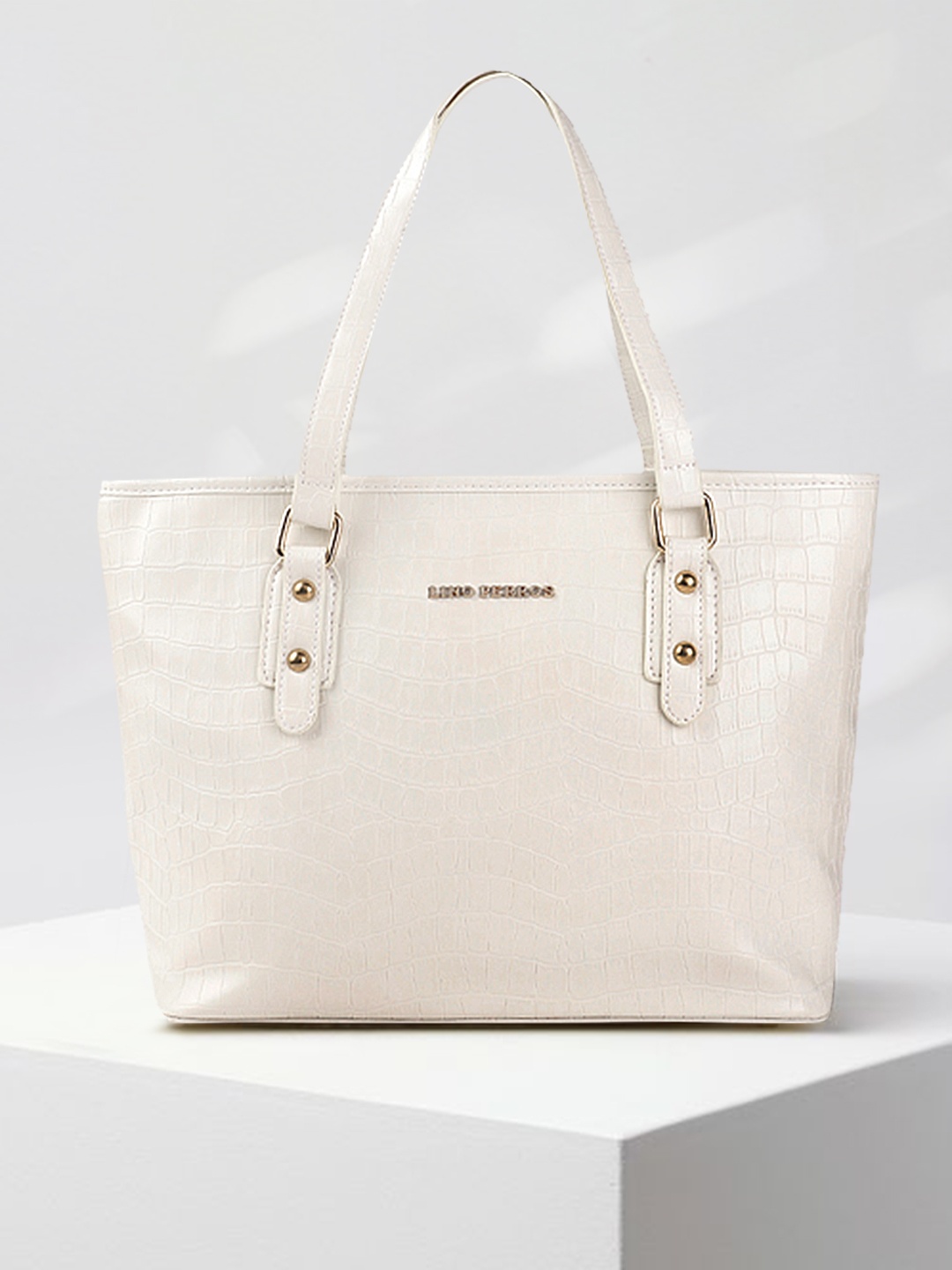 

Lino Perros Women White Croc Textured Structured Shoulder Bag