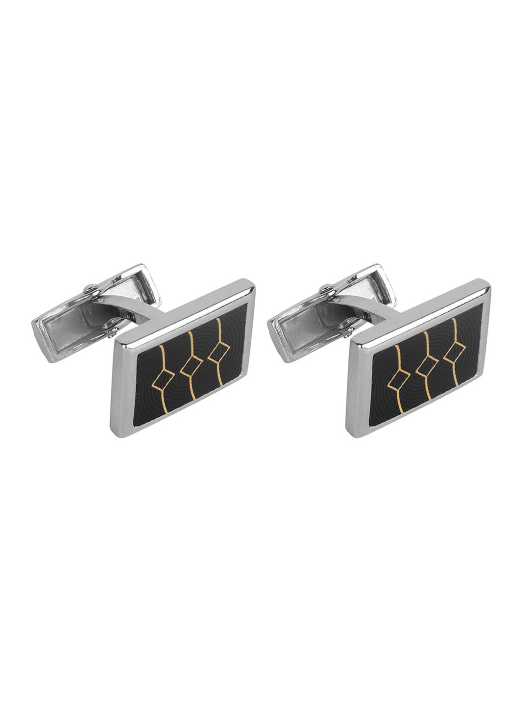 

JEWEL JUNCTION Men Silver-Toned & Black Cufflink