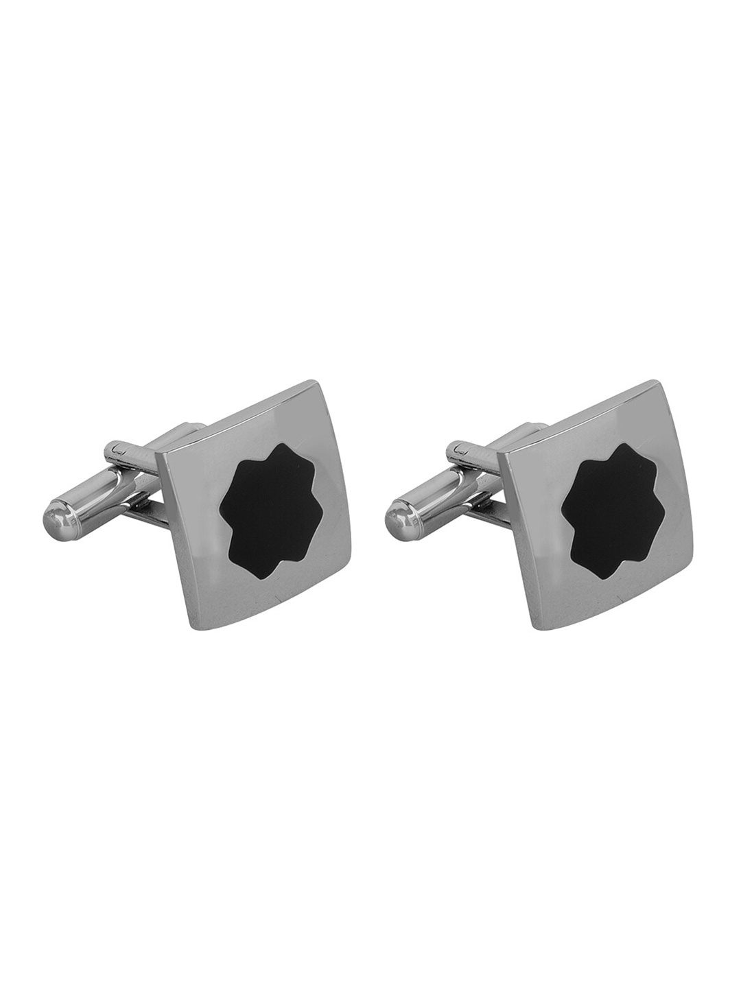 

JEWEL JUNCTION Silver-Toned & Black Square Shaped Cufflink