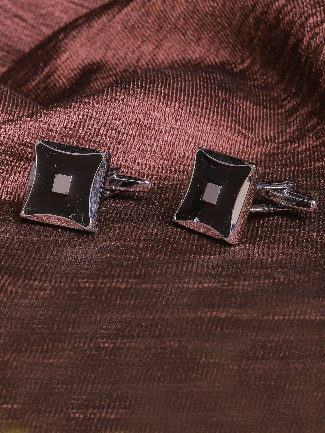 

JEWEL JUNCTION Silver-Toned & Black Square Cufflink