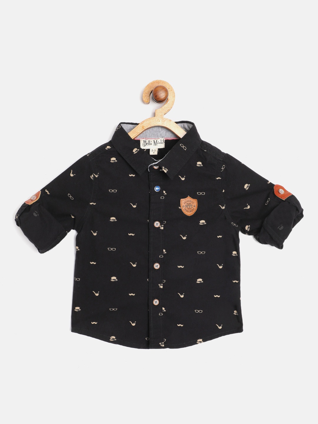 

Bella Moda Boys Black & Beige Conversational Printed Shirt