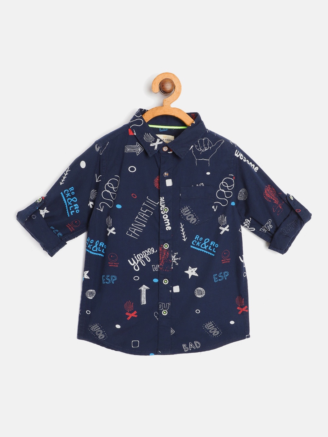 

Bella Moda Boys Navy Blue & White Conversational Printed Shirt