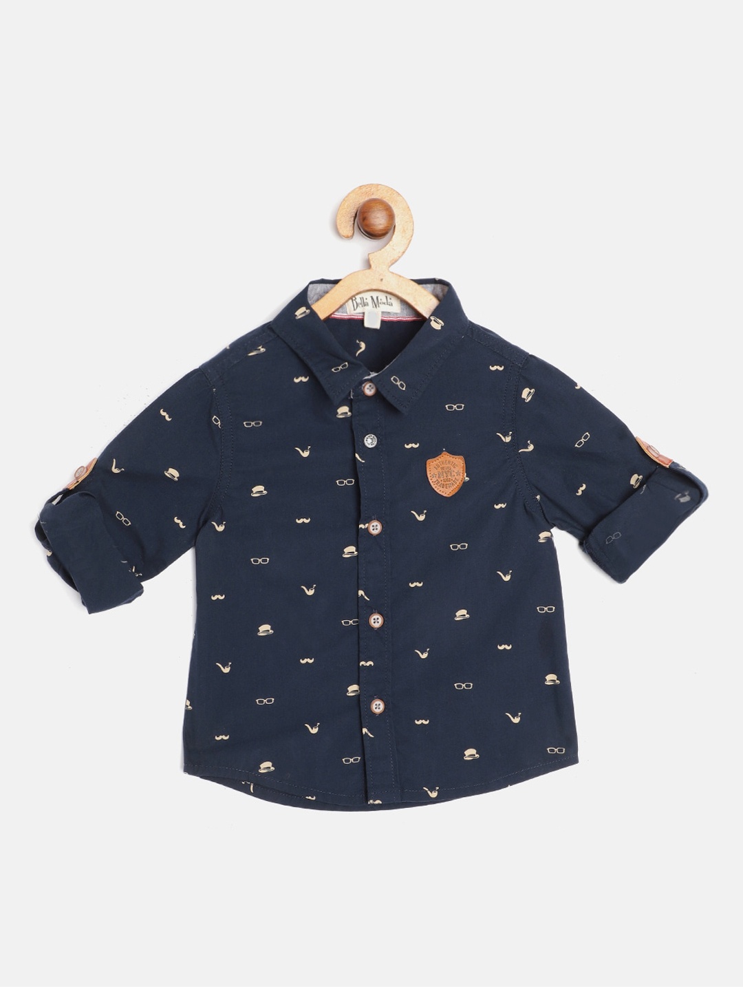 

Bella Moda Boys Navy Blue Opaque Printed Casual Shirt
