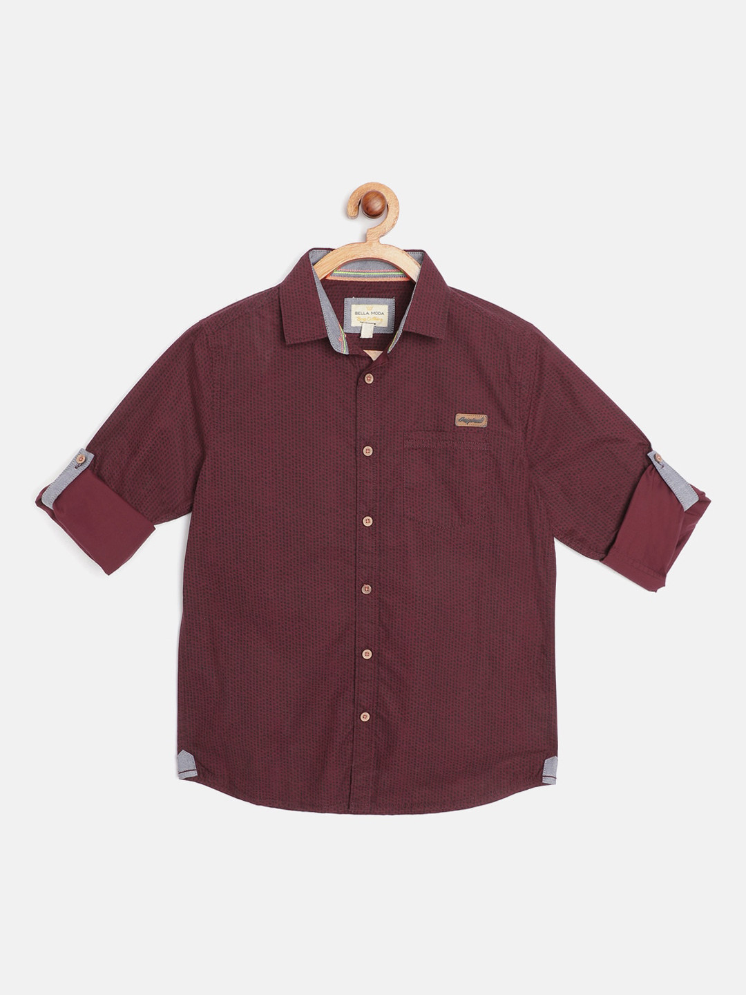 

Bella Moda Boys Maroon Opaque Printed Casual Shirt