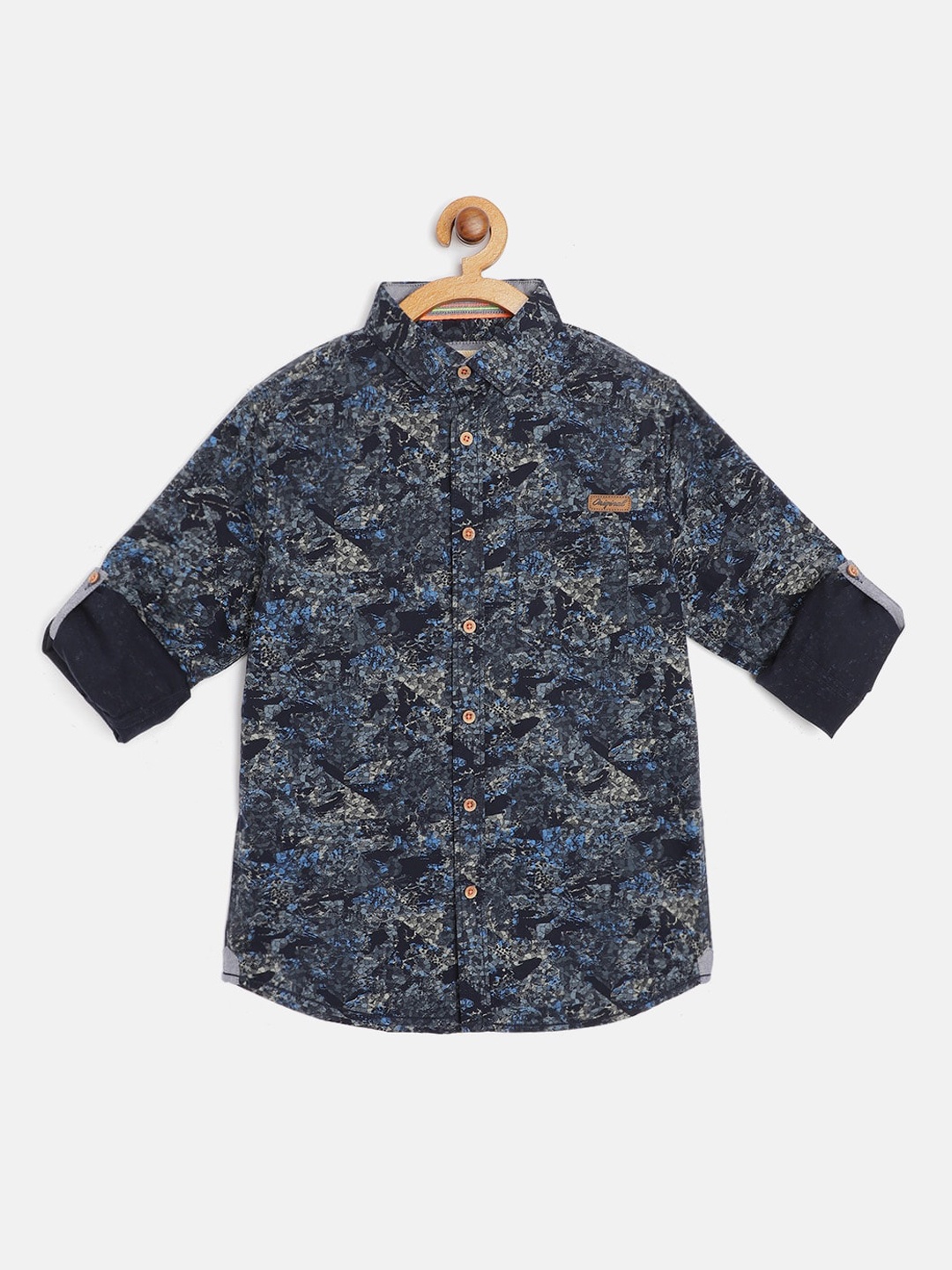 

Bella Moda Boys Navy Blue Opaque Printed Casual Shirt