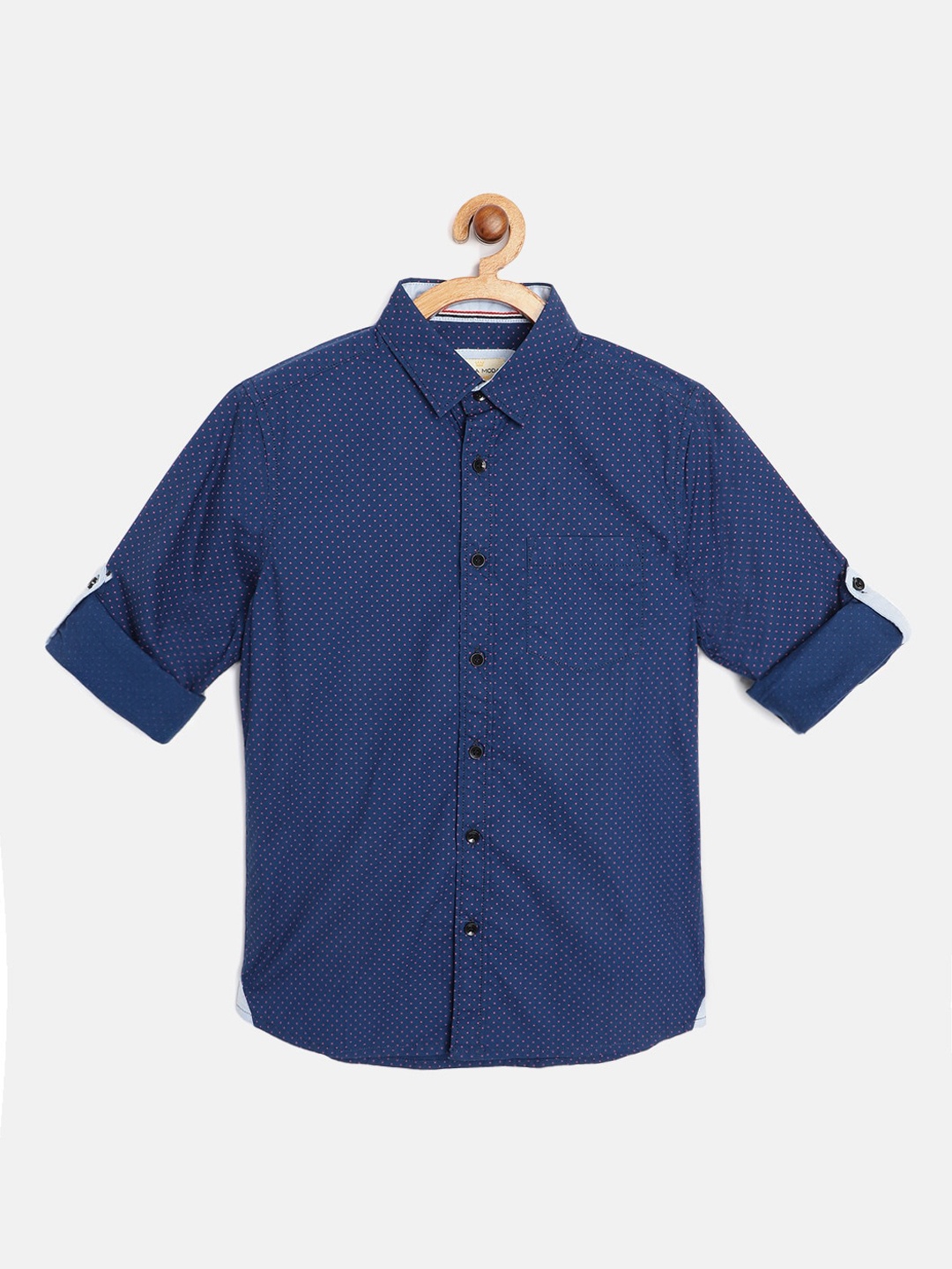 

Bella Moda Boys Navy Blue & Pink Micro Dot Print Shirt