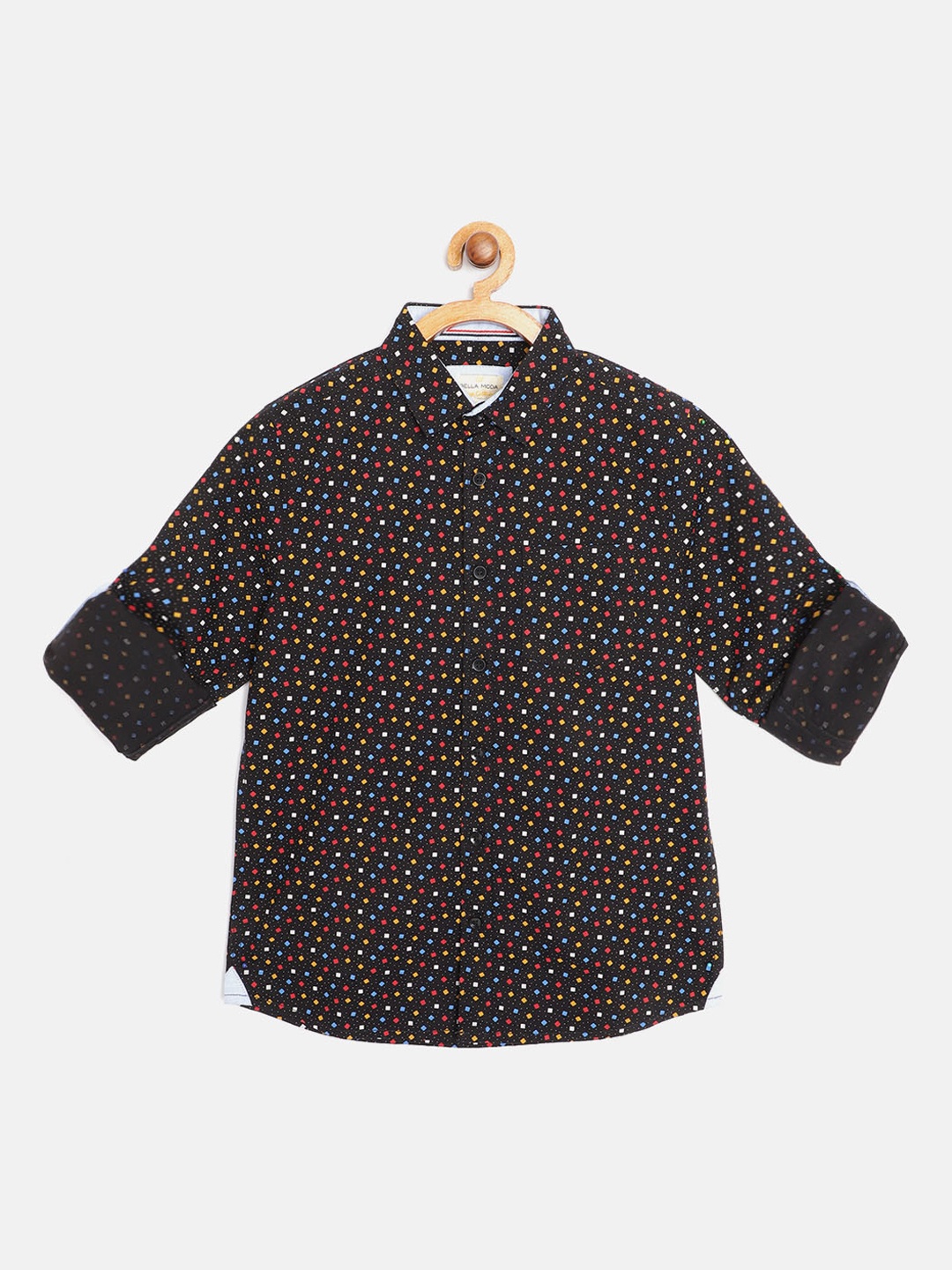 

Bella Moda Boys Black Opaque Printed Casual Shirt