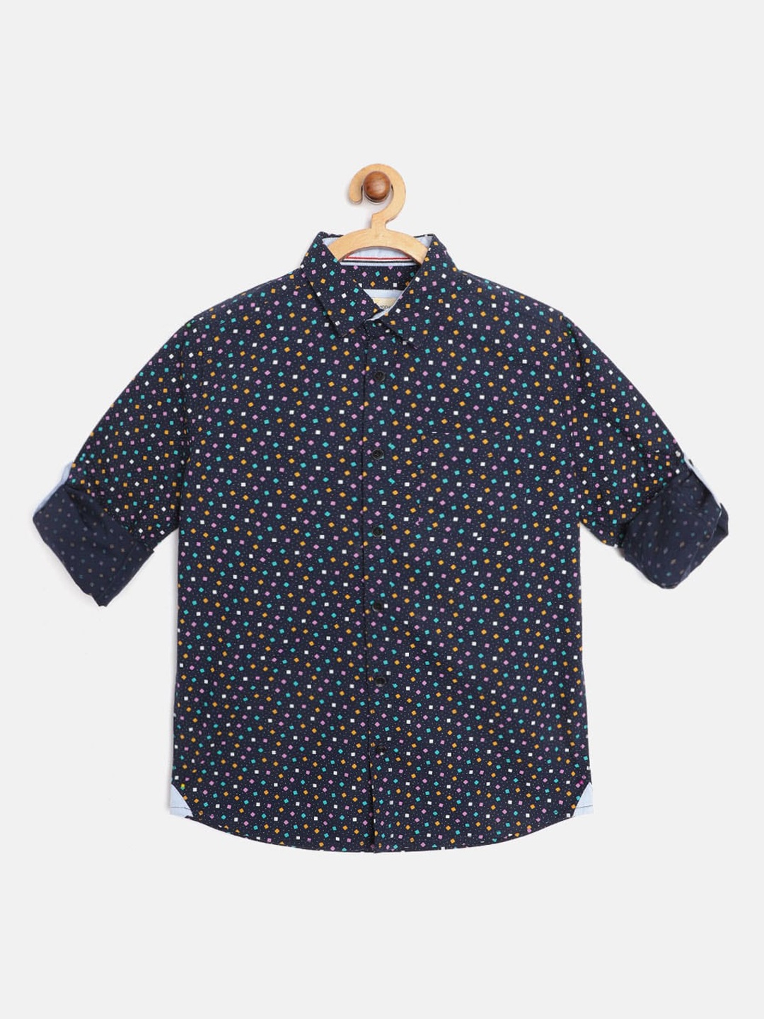 

Bella Moda Boys Navy Blue Opaque Printed Casual Shirt