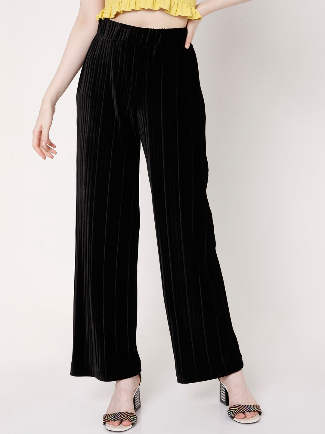 

Vero Moda Women Black Striped Parallel Trousers