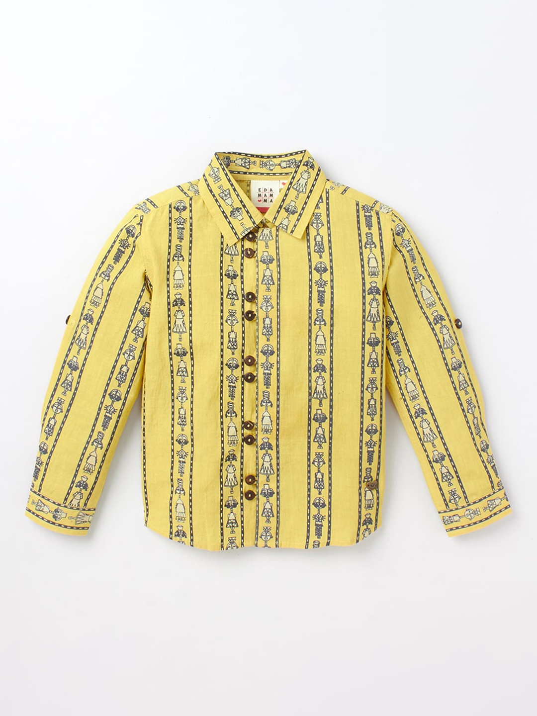 

Ed-a-Mamma Boys Mustard Yellow & Black Sustainable Premium Regular Fit Casual Shirt