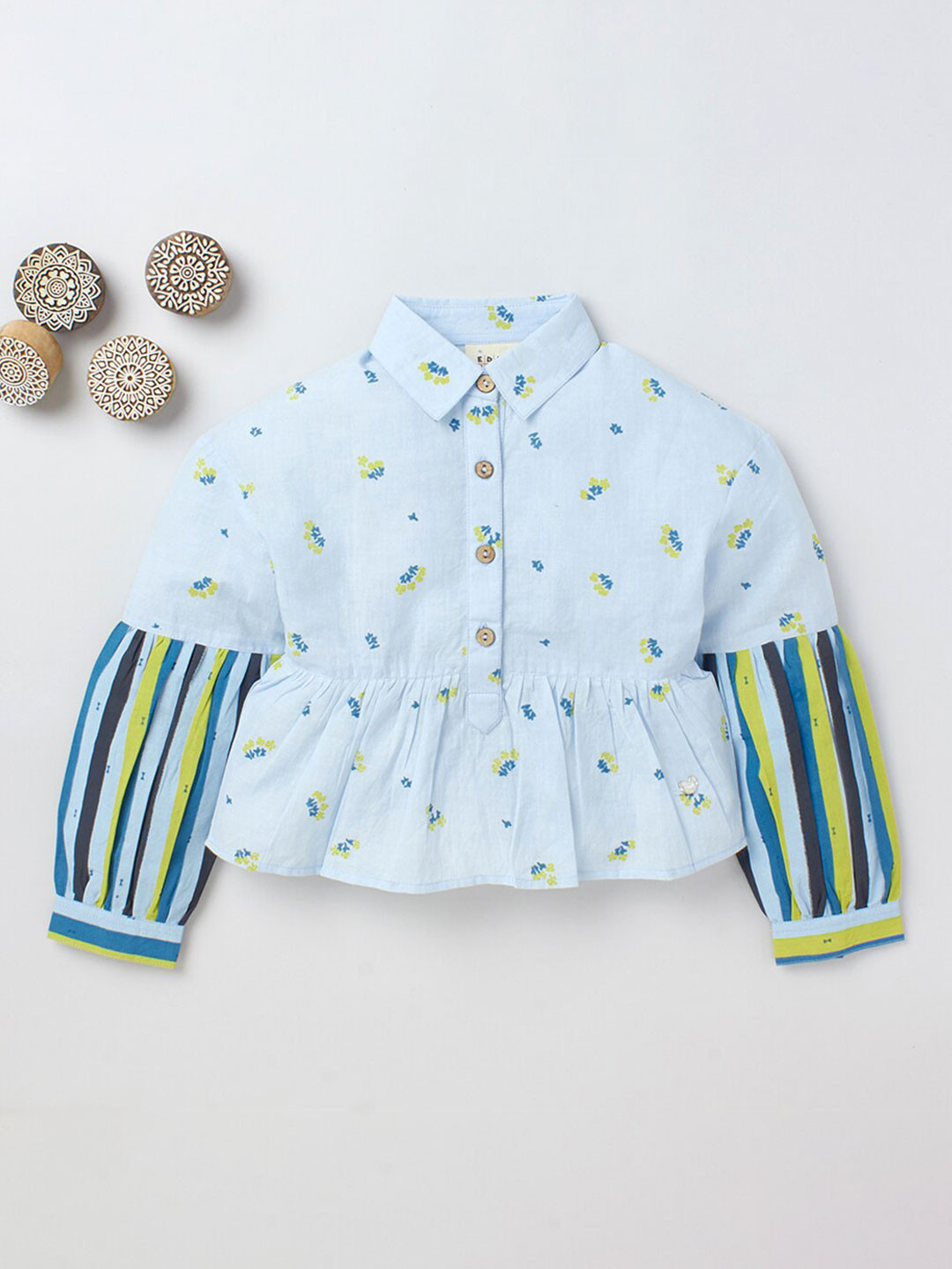 

Ed-a-Mamma Blue Cinched Waist Top