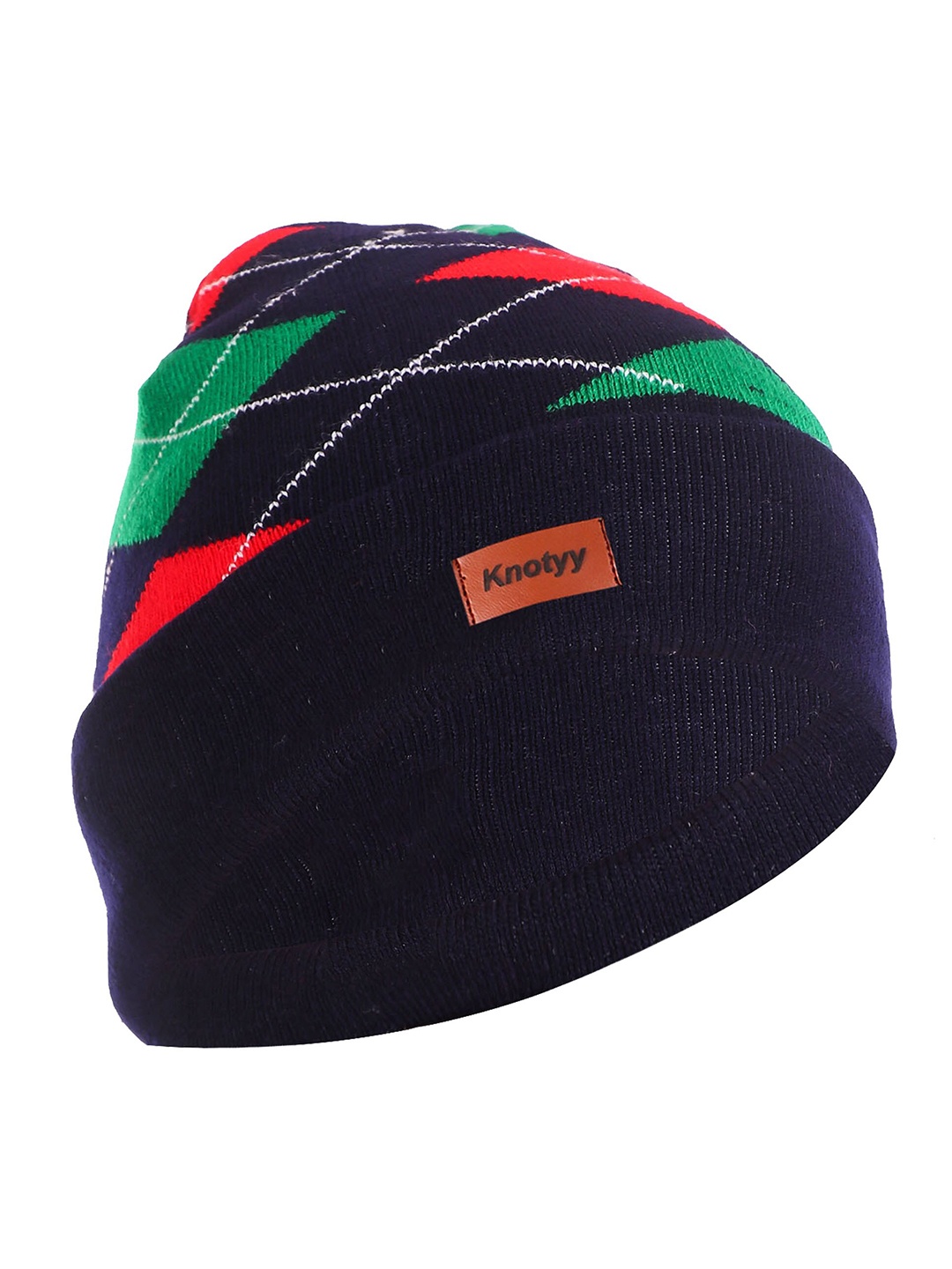 

Knotyy Unisex Navy Blue & Green Printed Beanie