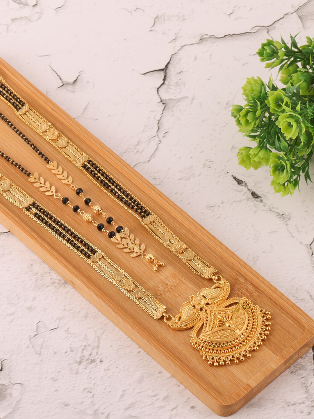 

Brandsoon Gold-Plated & Black Beaded Mangalsutra