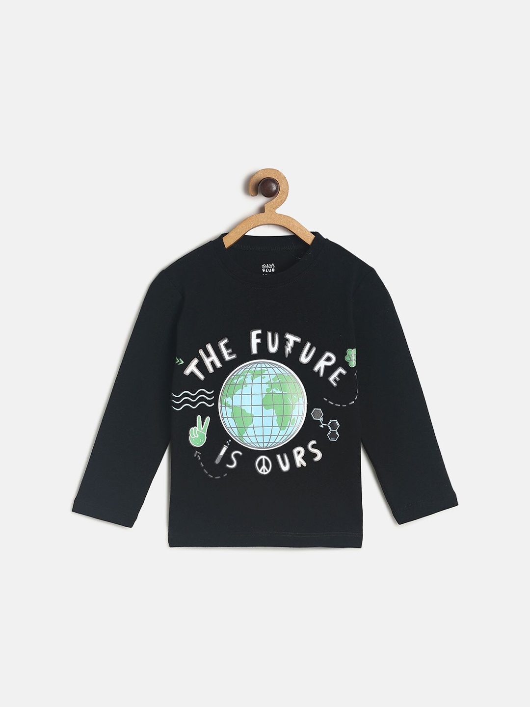 

MINI KLUB Boys Black Graphic Printed Round Neck T-shirt
