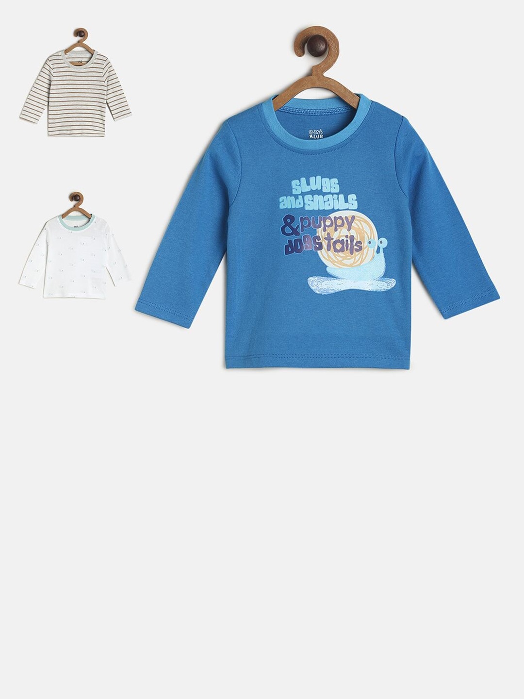 

MINI KLUB Boys Pack of 3 Printed Round Neck Cotton T-shirt, Blue